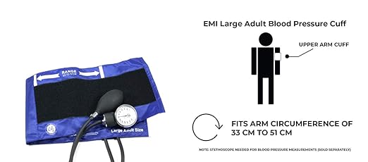 EMI Aneroid Sphygmomanometer Manual Blood Pressure Cuff - Plus Carrying Case (Large Adult - Royal)