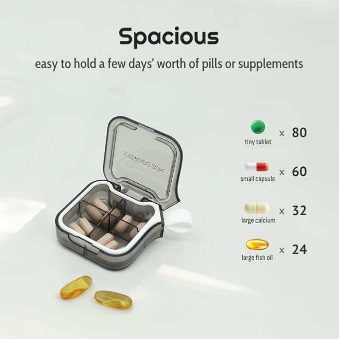 Small Stylish Pill Case, Compact Vitamin Box, Portable Travel Pill Dispenser, 4 Compartments Medications & Supplements Organizer (Yellow)