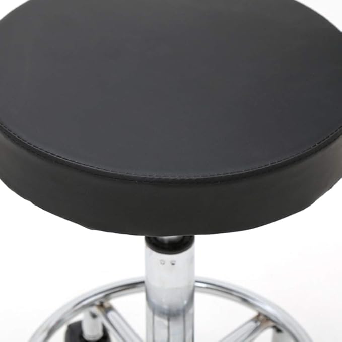 Round Rolling Bar Stool PU Leather with Wheels and Foot Rest, Height Adjustable Task Work Chair with Back for Salon Spa Office Chairs