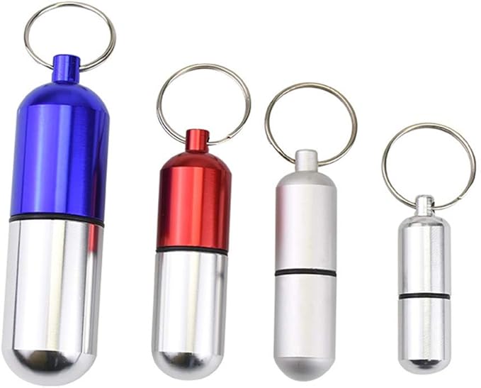 Waterproof Aluminum Pill Holder with Keychain Outdoor Medicine Bottle Seal First Aid Drug Holder