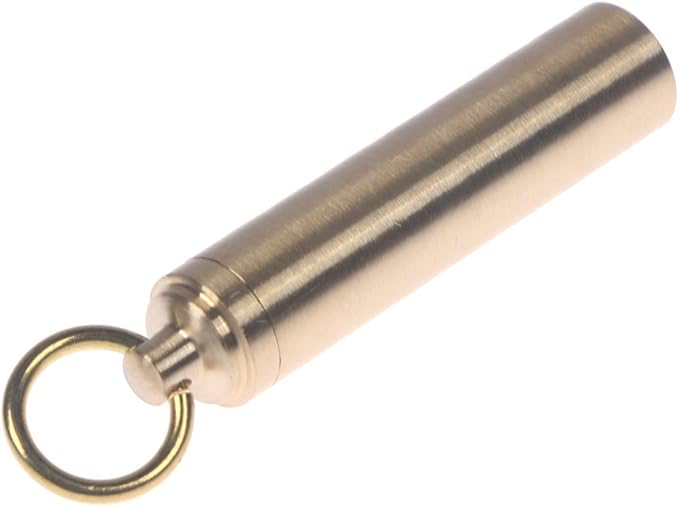 EORTA 2 Pieces Mini Pill Fob Portable Keyring Boxes Waterproof Brass Bottles Medicine Case Dispenser Tablet Container Single Chamber Holder for Travel Outdoor Sports, Golden