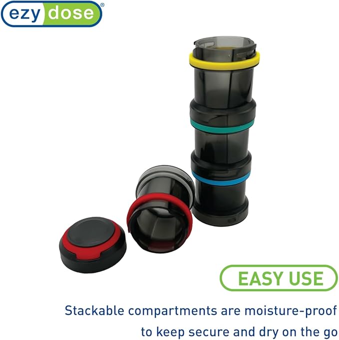 EZY DOSE Stackable Weekly (4-Day) Pill Organizer, Detachable Multiday Medication & Vitamin Organizer Box with Color-Coded Compartments, Portable Daily Planner Case for Home and Travel, 5.5" Tall