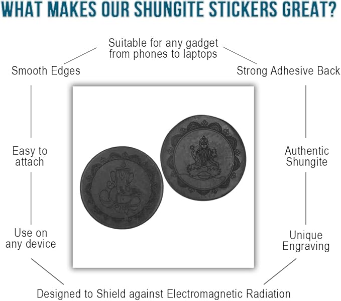 Shungite Stone Sticker | Protection for Cellphone, Laptop, Ipad and Electronic Devices | Laxmi Ganesha Pair | Festive Gifting (Pack of 2)