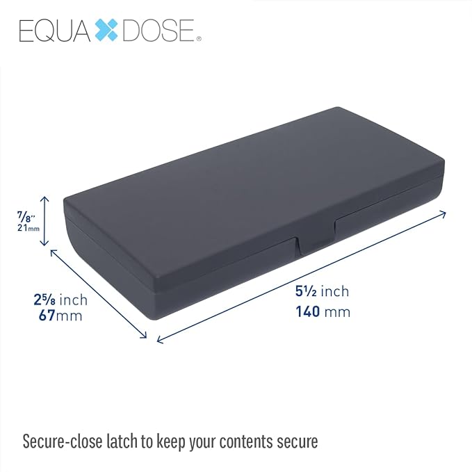 EQUADOSE Weekly Pill Case, 7-Day Medicine Organizer with Mirror, Compact Vitamin Storage Box, Travel-Friendly Pill Planner, 7 Individual Compartments for Supplements, Tablets, and Medications, Black