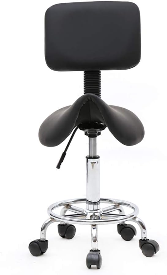 Modern Rolling Saddle Seat Stool Chair,PU Leather Swivel Adjustable Rolling Stools,Ergonomic Swivel Salon Spa Barstools,Office Drafting Chairs,with Wheels,for Home, Kitchen, Medical, Lab (Black)