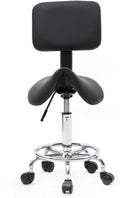 Round Rolling Bar Stool PU Leather with Wheels and Foot Rest, Height Adjustable Task Work Chair with Back for Salon Spa Office Chairs