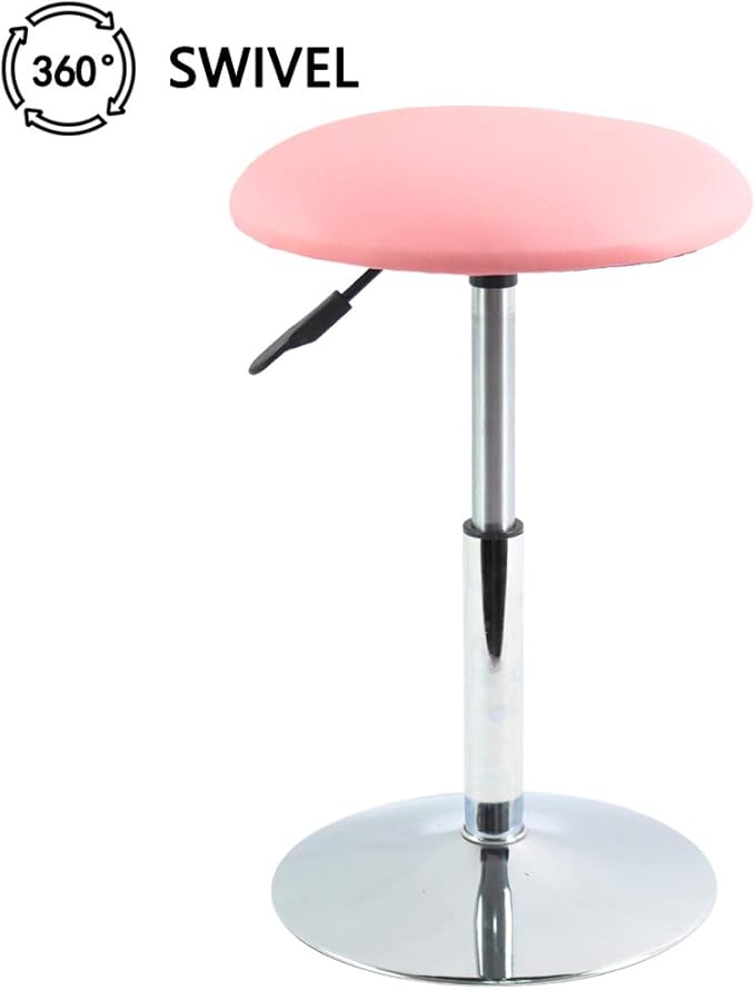 FURWOO Short Round Spa Stool Height Adjustable Vanity Chair Swivel Bench for Bedroom Living Room Pink