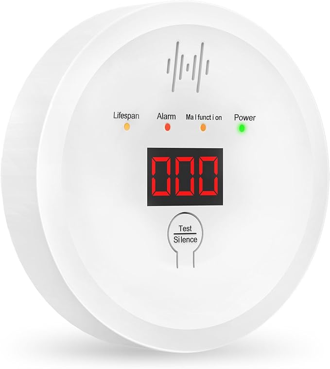 Carbon Monoxide Detectors 90dB Alarm, CO Detector Battery Powered(Not Include), 10-Year Lifespan Carbon Monoxide Alarm with LCD Display for Travel, Home, Kitchen, JA-997, 1 Pack