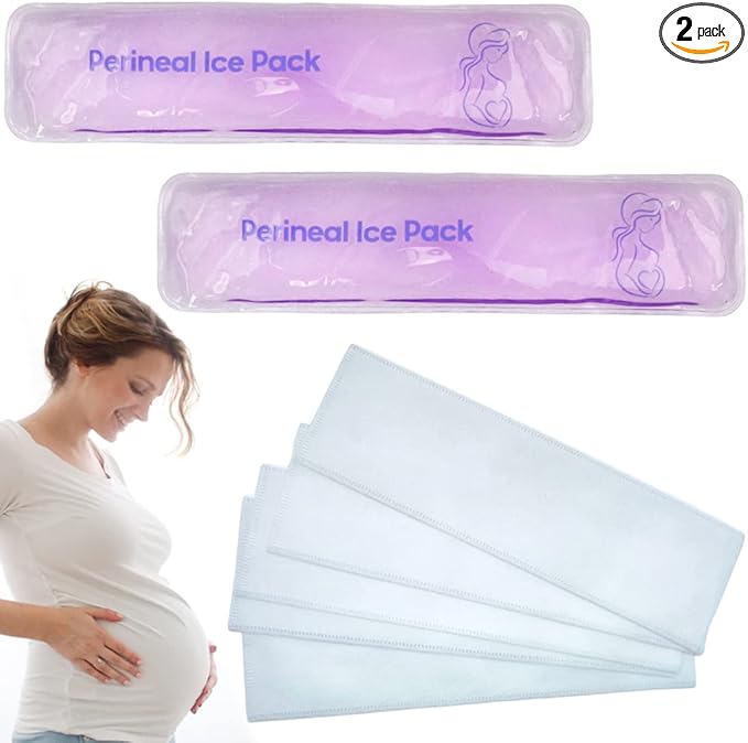 Reusable Perineal Ice Packs for Postpartum & Hemorrhoid Pain Relief, Hot & Cold Pack for Women After Pregnancy, 2 Ice Pack and 3 Non-Woven Cover. Purple