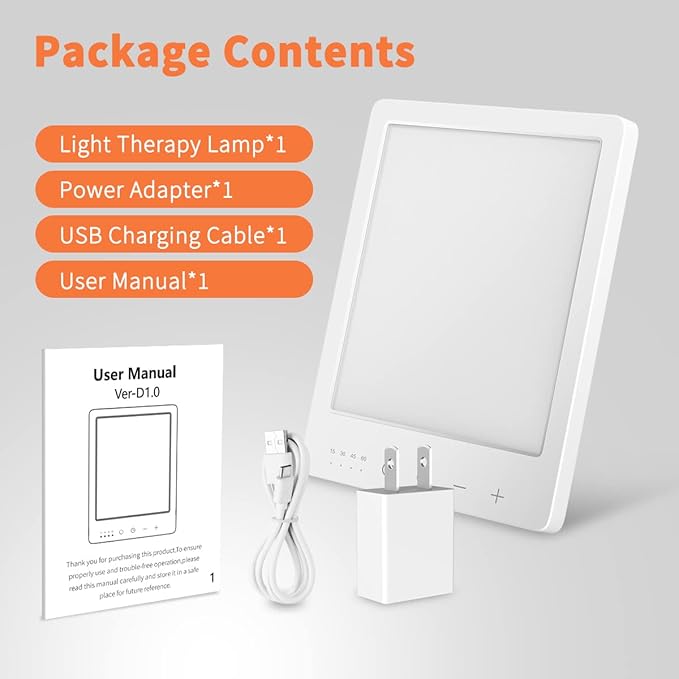 EasyHome Light Therapy Sun Lamp 10000 Lux LED Energy with 10 Adjustable Brightness Dual Color Temperature Adjustment White Warm Light 4 Timer and Memory Function