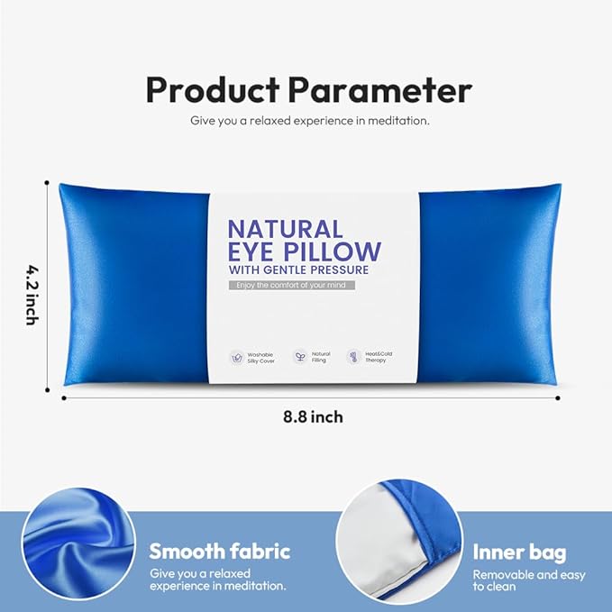 Eye Pillow for Yoga, Relaxation, Sleeping, Microwavable Weighted Eye Mask Heated for Meditation, Dry Eyes, Moist Heat Hot & Cold Eye Compress with Flaxseeds Therapy (Blue)