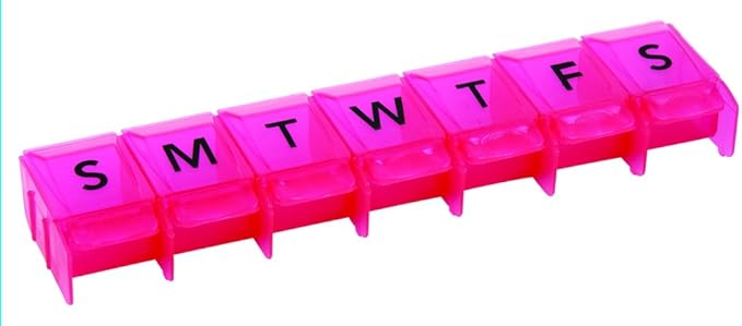 Apex 7- Day Push to Open Pill Organizer, 1x Per Day or AM/PM (1 Time Per Day, Berry (Pink))