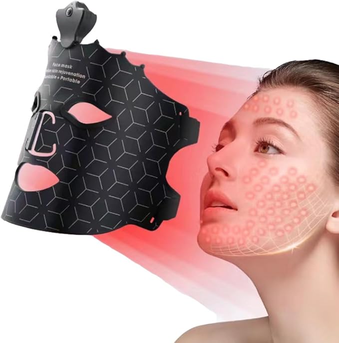 7 Colors Light Mask For Skin Care, Red Light For Face, Type-C Rechargeable Silicone Beauty Mask For Home (Black)