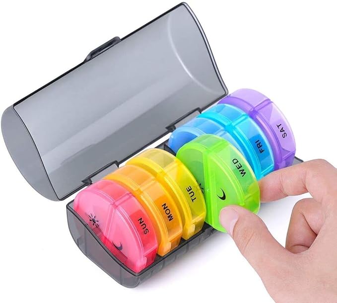 Portable Medicine Organizer Box Tablets Container Case Travel Pill Box For 07 days | Multicolor | 01 Pcs