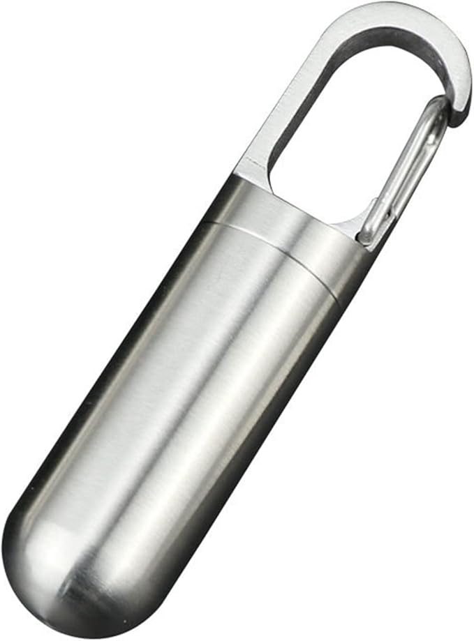 Keenso Pill Box Keychain,Stainless Steel Waterproof Pill Organizer for Outdoor Travel (S)