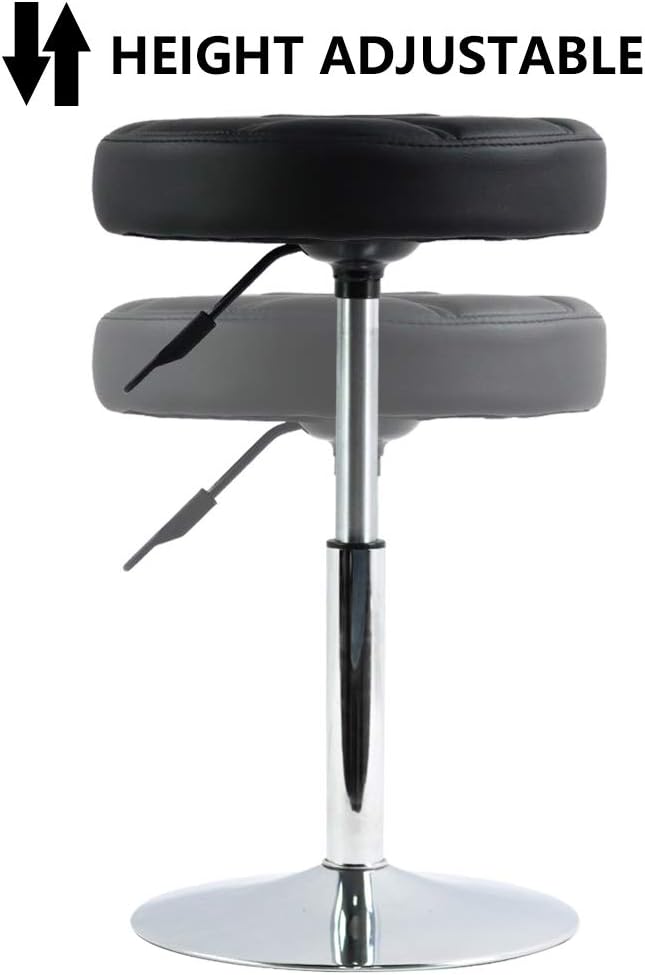FURWOO Short Round PU Leather Shop Stool - Padded Stool for Salon,SPA,Manicure and Vanity - Small Black