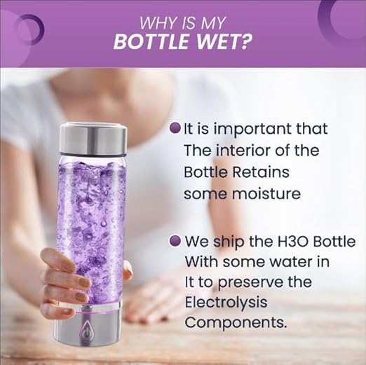 H3O Hydrogen Water Bottle - Hydrogen-Infused Water Machine with Built-in Purple Protective Light - Portable Water Ionizer for Hydration, Energy, Sleep Quality - 3000PPB Hydrogen Ions per Cycle