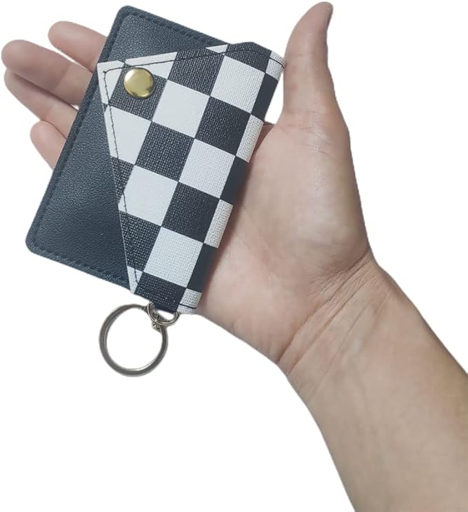 Birth Control Pill Case Check Black White Envelope Shape Keychain (Check Black/White)
