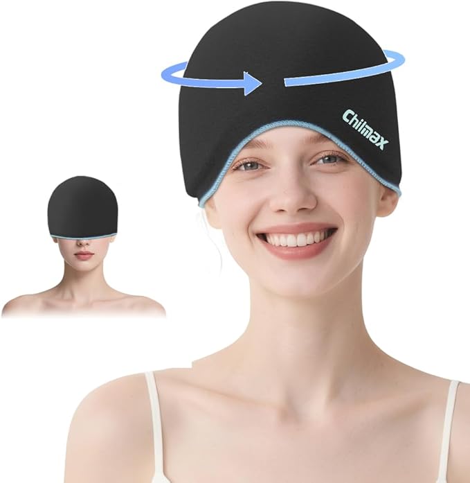 Migraine Relief Cap,Full Head Ice Hat Hot & Cold Gel Compress Pack with Face and Eye Mask,Headache Ice Pack Head Wrap for Hangover, Fever, Puffy Eyes,Tension, Sinus, Stress Relief (Black)