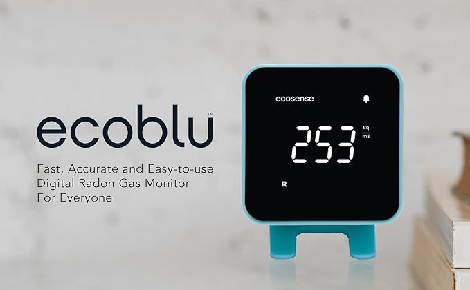 Ecosense EB100 EcoBlu, Home Radon Detector, Capture & Display Results Every 10 Minutes, Short & Long-Term Continuous Monitoring, Easy to Use