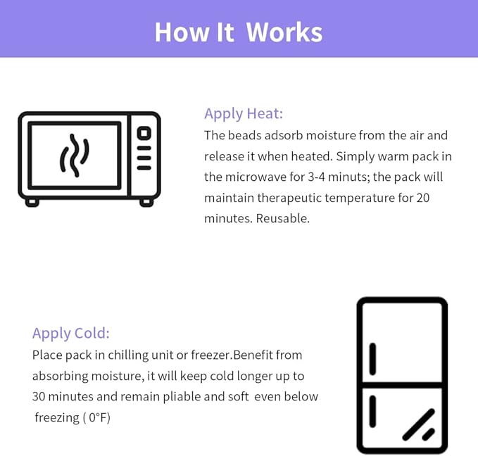 UNI-GO Silica Beads Microwave Heating Pad for Hot Compress and Cold Compress, No Smell, Reusable Microwavable Heating Pad for Back, Neck, Shoulder, Leg, Muscle Ache & Cramps. (Violet-6"x12")