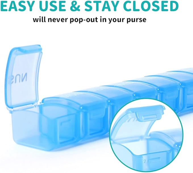 2 Packs Weekly Pill Organizer,Pocket Daily Pill Case Pill Box for Pills/Vitamin/Fish Oil/Supplements (Blue)