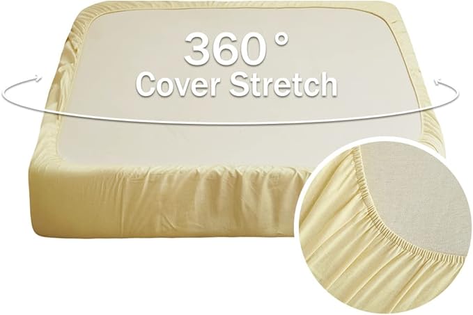 Simple&Opulence Belgian Linen Sheet Set Solid Color - 4 Pieces (1 Flat Sheet, 1 Fitted Sheet & 2 Pillowcases) Natural Flax Cotton Blend Soft Breathable Farmhouse Bedding - King Size, Pale Yellow