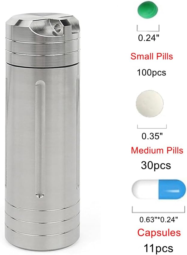 Large Size High Capacity Stainless Steel Keychain Pill Holder – Pill Container Portable Pill Case for Backpack, Keyring Watertight Travel Pill Container for Medicine (Medium)