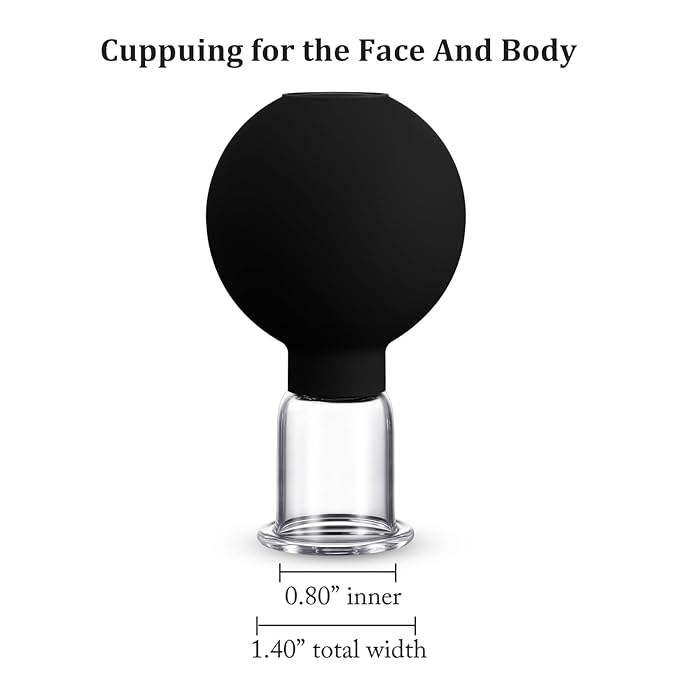 Nuanchu Facial Cupping Cup Glass Face Cup Silicone Cupping Massage Vacuum Suction Mug for Body Face Leg Arm Back Shoulder Muscle and Joint Pain (0.8 Inch Diameter, Black)