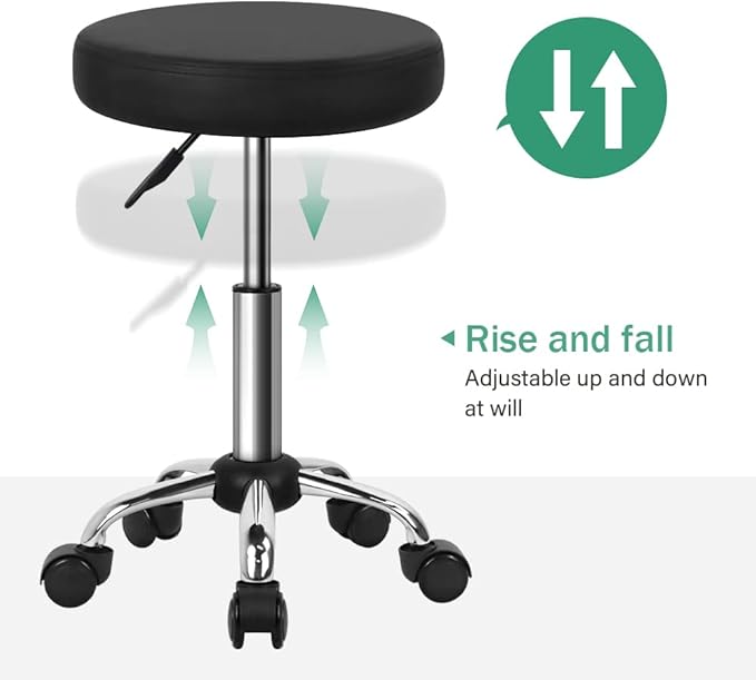 FURWOO Adjustable Salon Chair Small Rolling Stool with Wheels for Spa Salon Massage Home Office Black