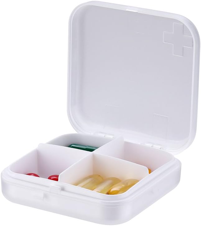 Portable Pill Organizer - Slim Pill Box for Purse or Travel, Compact Pill Case(4+6 Compartment,White)