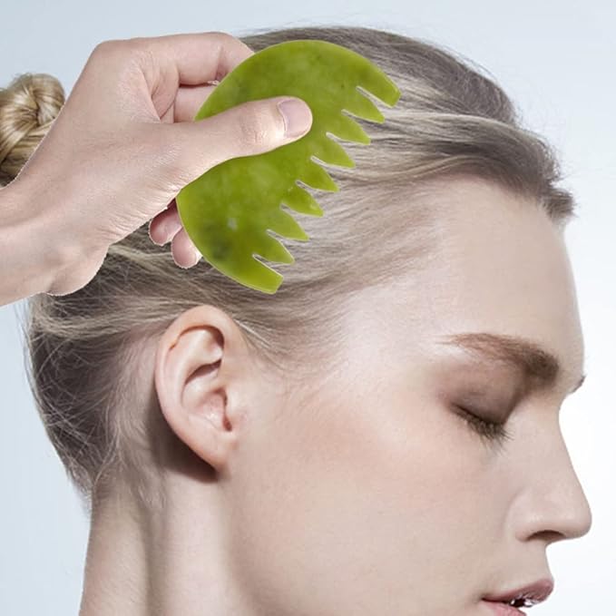 Healifty Jade Comb Scalp Massager - Fine Tooth Jade Scalp Comb for Hair Massage Tools and Spa Therapy - Handheld Gua Sha Tool for Relaxation and Buildup Removal 3.54X2.28X0.11In