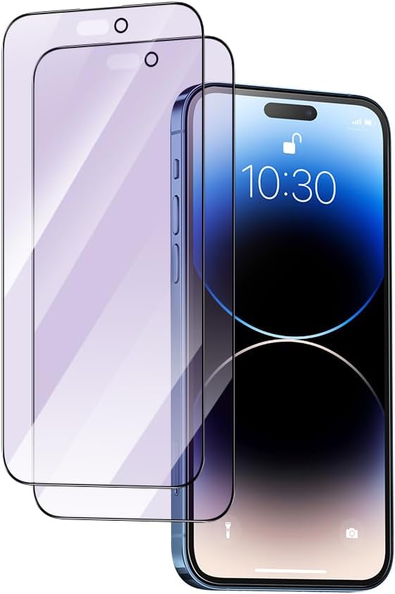 PERFECTSIGHT Anti Blue Light Screen Protector Designed for iPhone 14 Pro 2022 6.1 inch, 2 Pack 6X Stronger Blue Light Blocking Tempered Glass - Eye Protection Anti Eye Fatigue Bubble Free