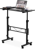 Small Standing Desk Adjustable Height, Mobile Stand Up Desk with Wheels, 32 Inch Portable Rolling Desks Conference Room Tablesf for Walking Pad Treadmill Black