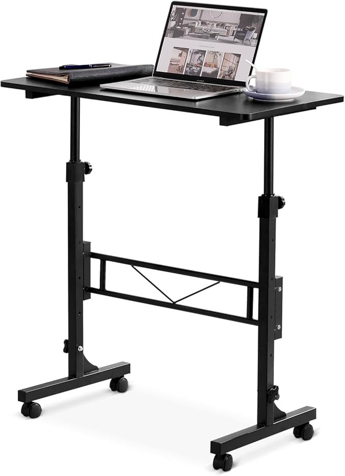Small Standing Desk Adjustable Height, Mobile Stand Up Desk with Wheels, 32 Inch Portable Rolling Desks Conference Room Tablesf for Walking Pad Treadmill Black
