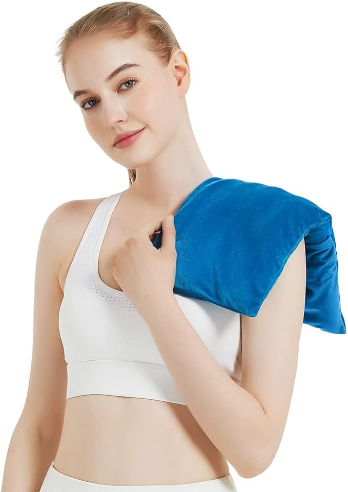 Microwavable Heating Pad with Washable Cover, 8 x 18 Microwave Heating Pad for Neck and Shoulders, Moist Heat Bean Bag Warm Compress for Knee, Joints, Wrist, Abdomen (Light Blue)