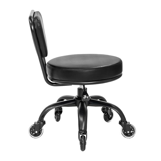 MAYAKOBA Dayton Pedicure Stool (Matte Black) Pneumatic with Rubber Casters, Adjustable Height 13" to 15" for Nail Salon Pedicure Spa