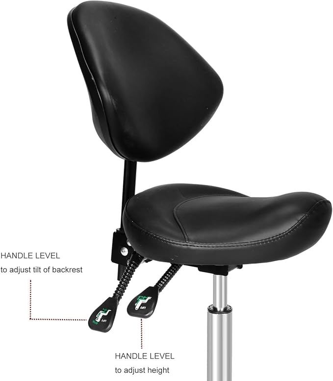 Kaleurrier Ergonomic Rolling Swivel Saddle Stool with Wheels - Hydraulic Lifting Height Adjustable Saddle Chairs for Clinic Hair Salon Lab Office Drafting Chairs (Black, with Back)