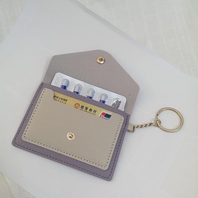 Birth Control Pill Case/Wallet PU Leather Medicine Holder Keychain Envelope Purse(Purple)