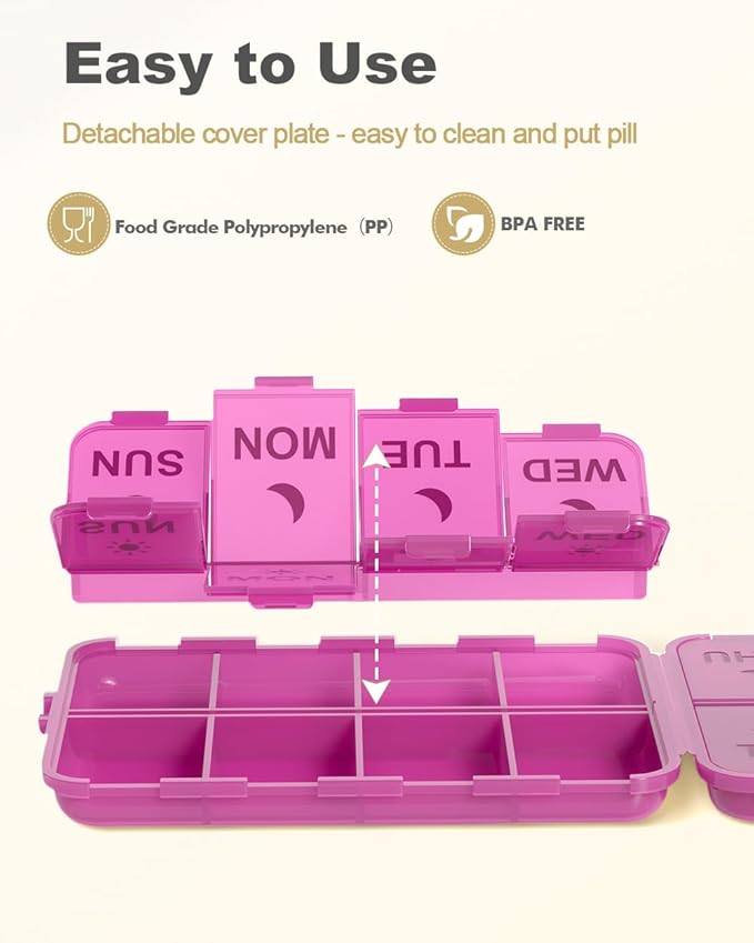 Pill Organizer Medicine Organizer Travel Essentials - Travel Pill Case with Labels, Large Daily Medicine Dispenser