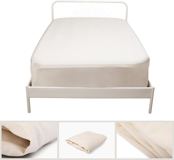 Premium Fitted Sheet Full,10% Conductive Silver, 90% Cotton, Earthing Sheet, 400 Thread-Count Luxurious Feel, Grounding Sheets, Better Sleep, Fitted Sheet (Beige, Full)