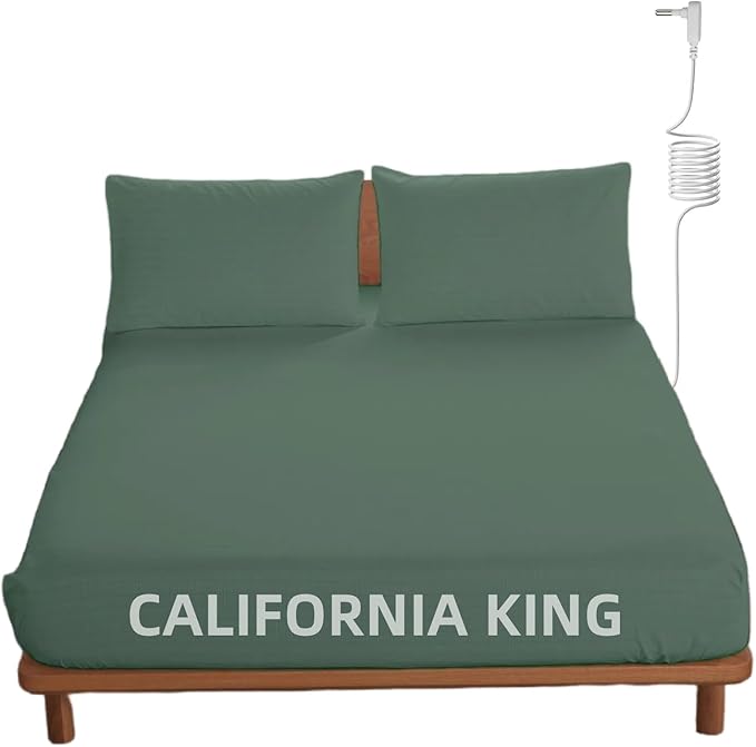 OKOHEY Grounding Fitted Sheets with 15ft Earthing Cord, California King Size, 90% Organic Cotton + 10% Silver Fiber, Soft & Breathable Grounded Sheet for Better Sleep and Enhanced Wellness, Green