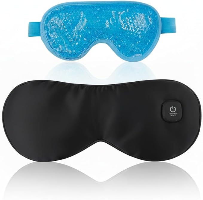 Heated Eye Mask for Dry Eyes, Hot & Cold Eye Compress Set, Cordless Rechargeable Sleep Mask, 3 Heat Levels, Eye Strain Relief, Washable Cover, Gift Box for Travel & Relaxation