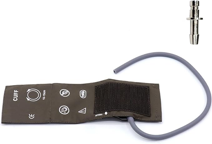 NIBP Cuff with BP12 Connector for Infant, 10-15 cm Single Tube Reusable PU Brown Replacement Blood Pressure Cuff with Inner TPU Airbag