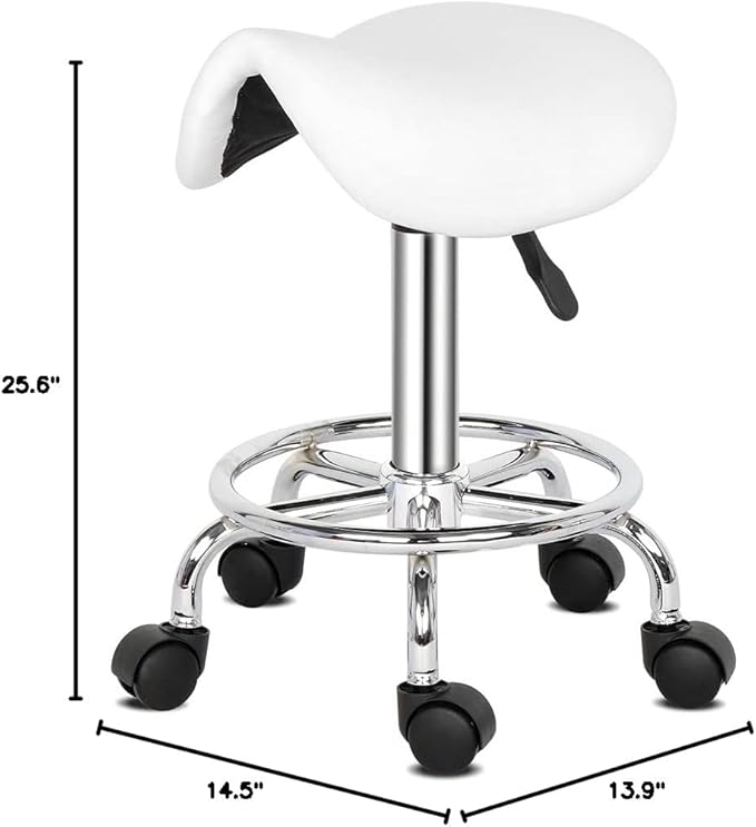 Round Rolling Bar Stool PU Leather with Wheels and Foot Rest, Height Adjustable Task Work Chair for Salon Spa Office Chairs