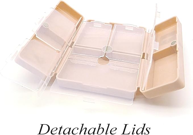 Magnetic Foldable Pill Case, Daily Pill Box Organizer Easy to Open, BPA Free, 7-Day Portable Weekly Vitamin Dispenser Reminder for Medicine, Fish Oil, Supplements, Capsule, DHA, Beige White