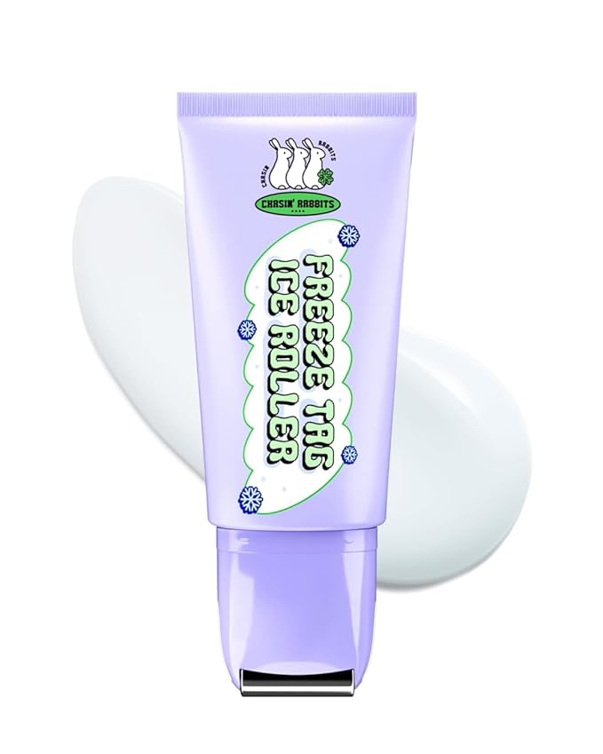 CHASIN' RABBITS Freeze Tag Ice Roller 1.69 fl.oz, Cold Face Roller, Pore Tightening, Skin Firming, Derma Roller, Stainless Steel Gua Sha Gel Serum, Hyaluronic Acid, Corn Mint Extract, Korean Skincare