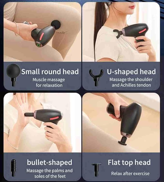 3-in-1 Massage Gun with Upgraded Extension Handle,Back Massager for Pain Relief, Portable Percussion Muscle Massager for Shoulder, Thigh, Waist & Neck Shoulders Waist Arm Legs Foot, 4 Replaceable