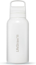 LifeStraw Go Series — Insulated Stainless Steel Water Filter Bottle for Travel and Everyday Use Removes Bacteria, Parasites and Microplastics, Improves Taste, 1L Polar White