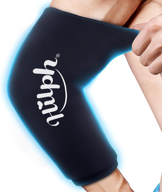 Hilph Elbow Ice Sleeve Arm Ice Packs for Injuries Reusable, Flexible Gel Cold Compression Sleeve for Tennis Elbow, Golfers, Tendinitis Pain Relief, Medium, Black